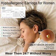 将图片加载到图库查看器，Small Gold Huggie Hoop Stud Earrings Set for Women Stack, Flat Back 316L Hypoallergenic 14K Plated Cartilage Helix Tragus Earrings for Multiple Piercings, Sleeper Earrings Cute 6 Pairs Jewelry Gifts