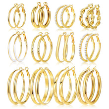 将图片加载到图库查看器，Gold Hoop Earrings Set — 12 Pairs, Lightweight Mixed Styles