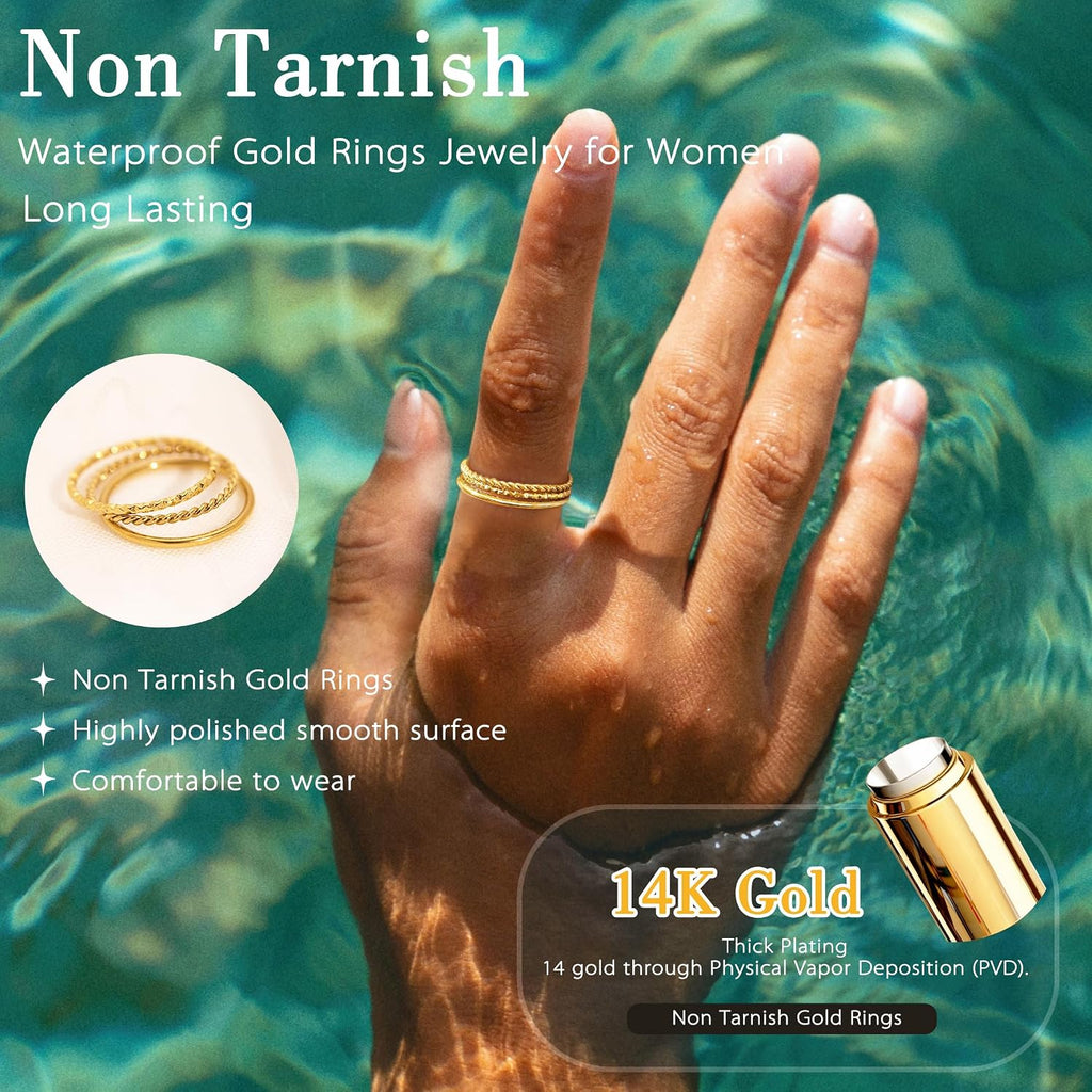 Dainty Gold Stacking Rings — Sizes 3–11, Non Tarnish