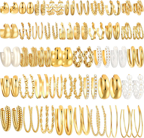 Chunky Gold Hoop Earrings — 42 Pair Multipack, Hypoallergenic