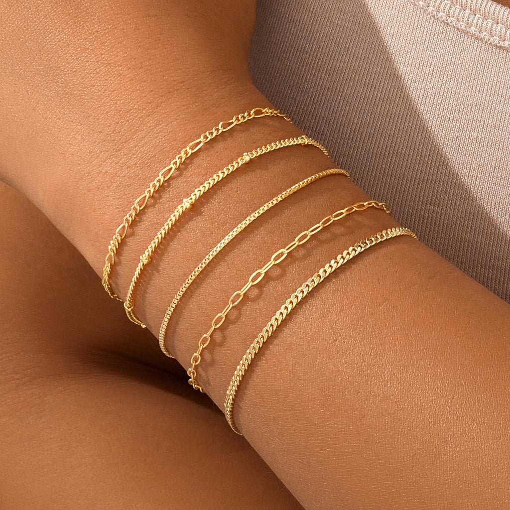 Dainty Gold Thin Bracelets — Stackable Set
