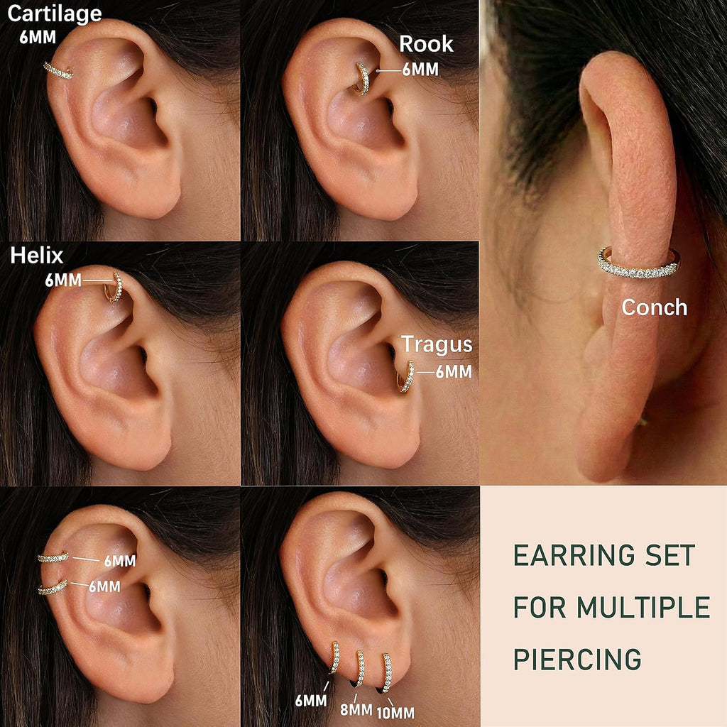 S925 Sterling Silver Cartilage Hoop Earrings — CZ Accent
