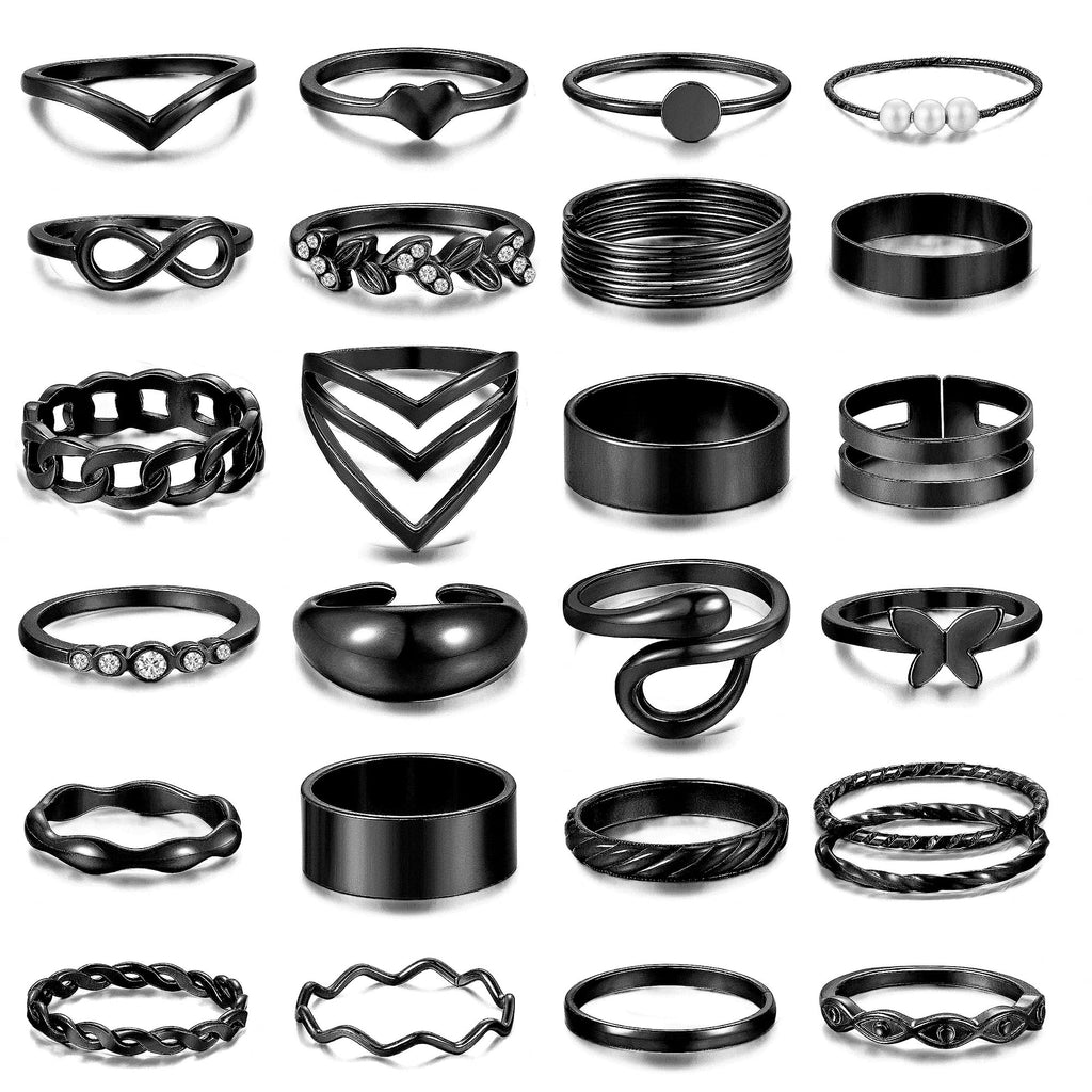 25 Pcs Gold Stackable Ring Set for Women, Chunky Knuckle Finger Midi Rings, Silver Simple Stacking Cute Rings Pack Trendy Stuff Jewelry Gift