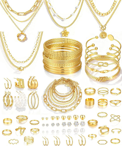 78-Piece Gold Jewelry Set — Necklaces & Bangle