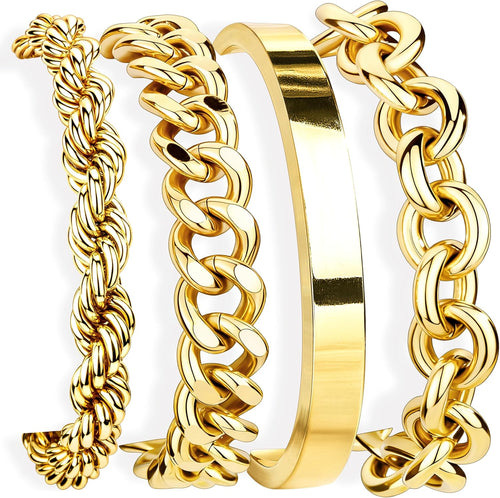 Chunky Gold Bracelet Stack — 14K Plated, Waterproof