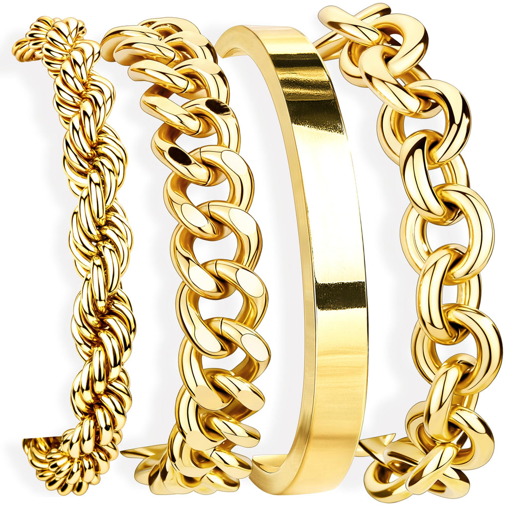 Chunky Gold Bracelet Stack — 14K Plated, Waterproof