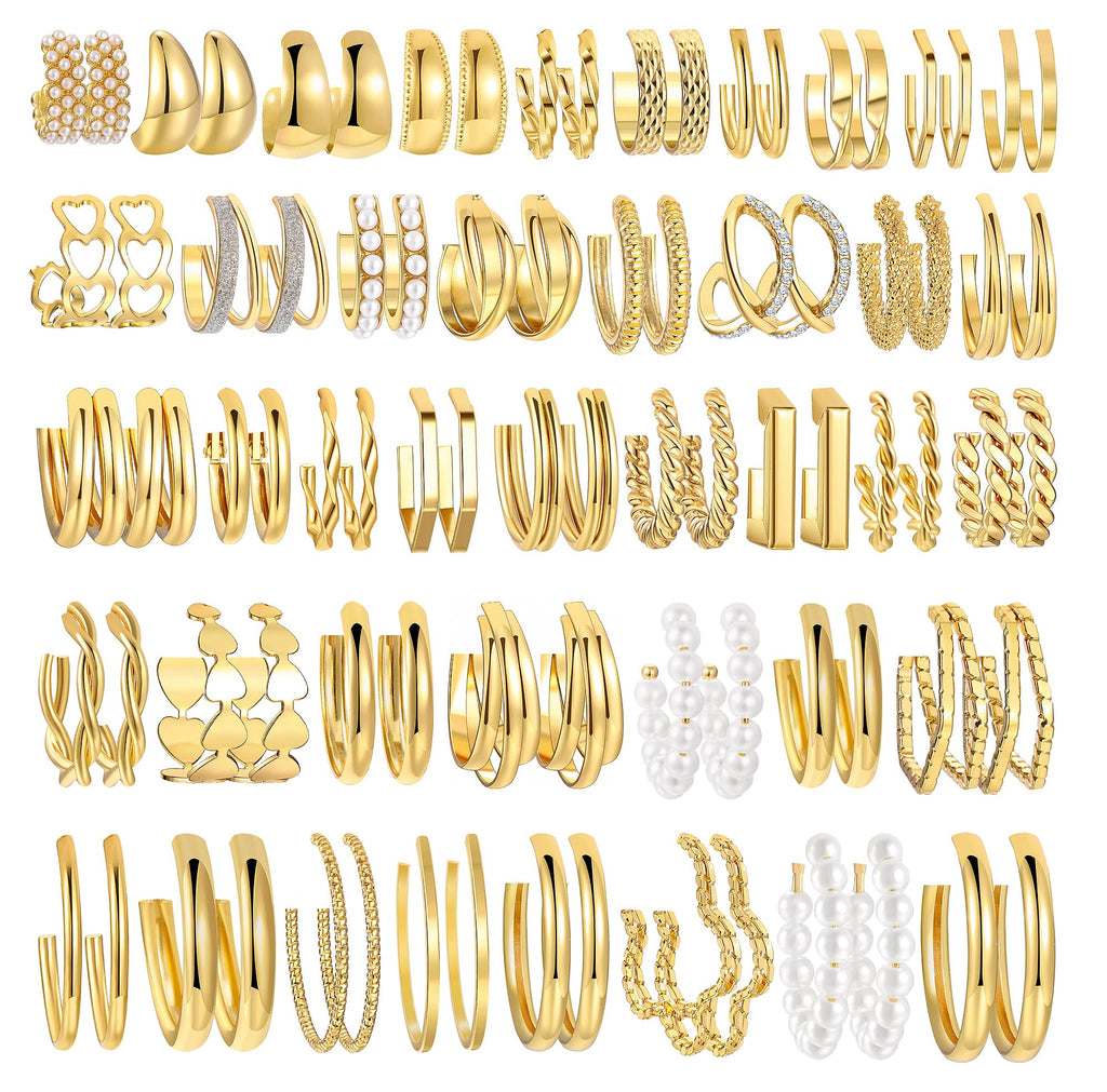 36 Pairs Gold Hoop Earrings Set for Women, Chunky Gold Earrings Multipack, Trendy Silver Hoop Earring Pack Jewelry