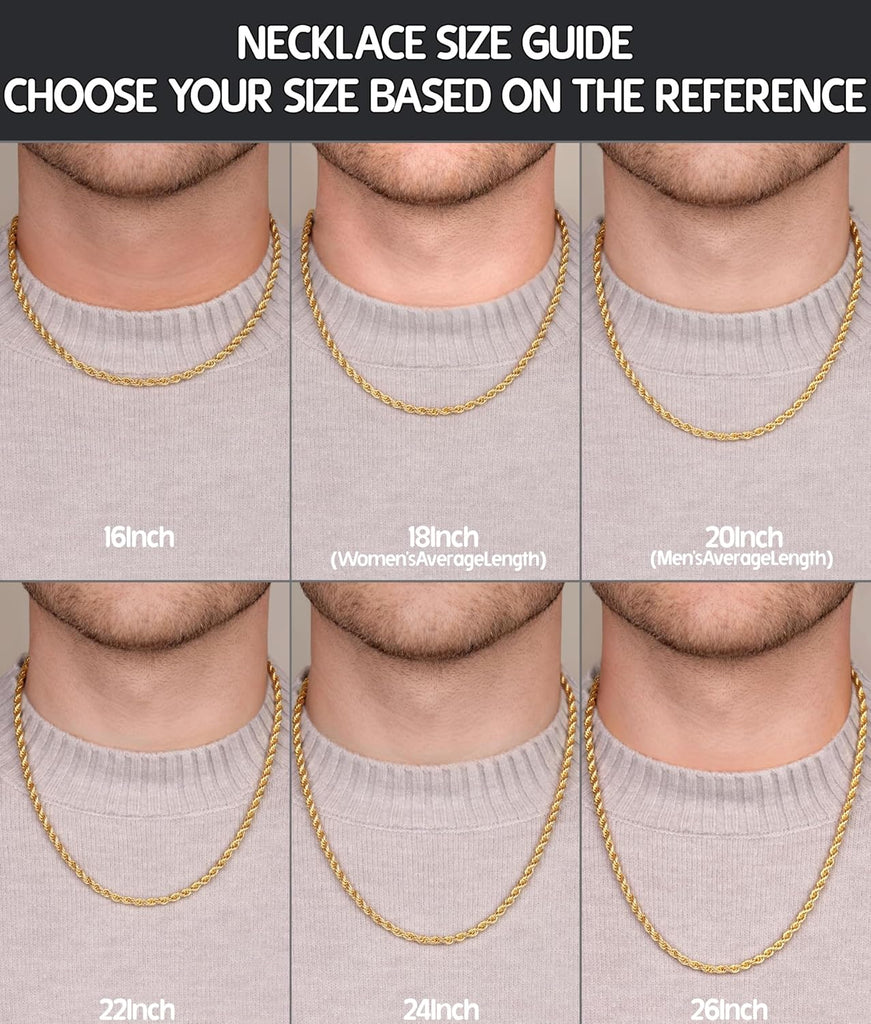 Gold Rope Chain Necklace for Men, Stainless Steel – view 6