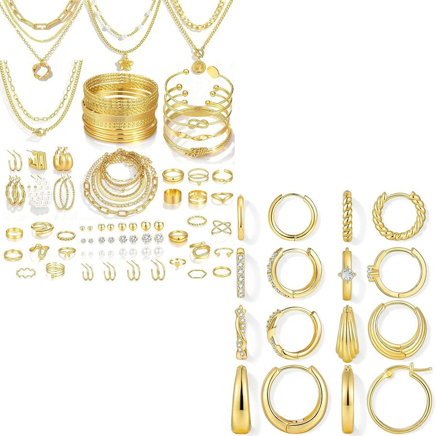Assorted gold Offat jewellery sets laid out together